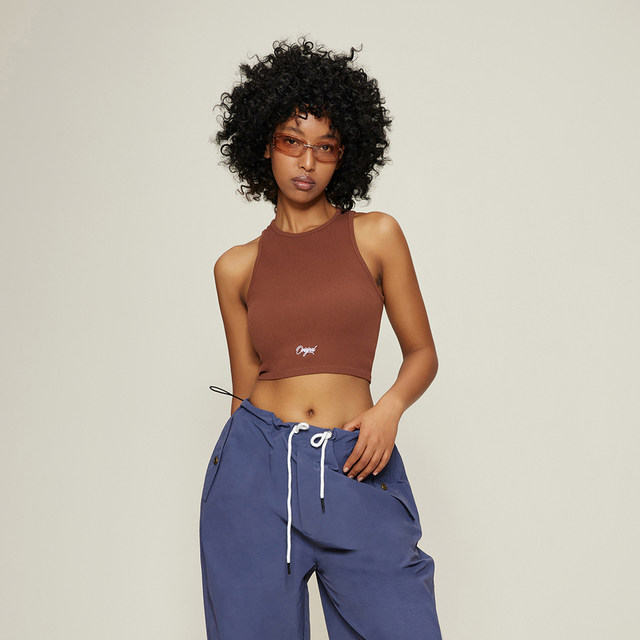 SMILE DDD I-shaped vest ribbed sporty sexy inner wear slim sleeveless embroidered American base top for women