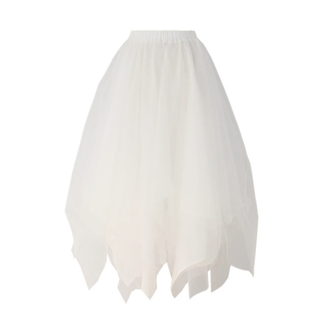 Spring, autumn and winter new style mesh dark style white irregular high waisted puffy mesh skirt skirt fairy gauze skirt