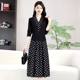 2025 new style of middle-aged and elderly women's spring and autumn long-sleeved dress for middle-aged mothers in autumn dress fake two-piece polka dot long skirt