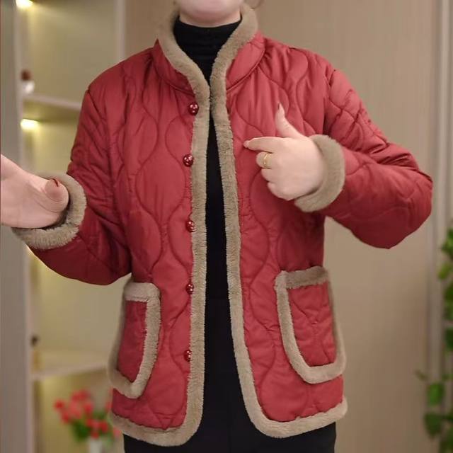 New style of middle-aged and elderly women's clothing with autumn and winter plus velvet warm cotton coat mother's clothing thick cotton coat coat fashionable short cotton coat