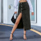Women's button irregular slit denim high waist long skirt