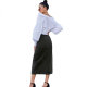 Women's button irregular slit denim high waist long skirt