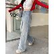 Xiaojijia large size women's spring clothing new fat mm embroidered straight wide-leg jeans high waist draped floor trousers
