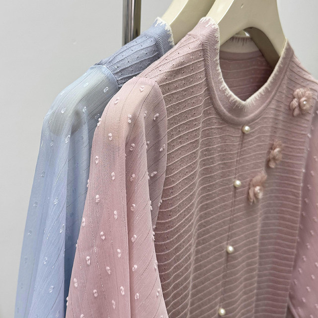 Middle-aged mother autumn fashion knitted top round neck three-quarter sleeve T-shirt young middle-aged and elderly women wearing small shirts