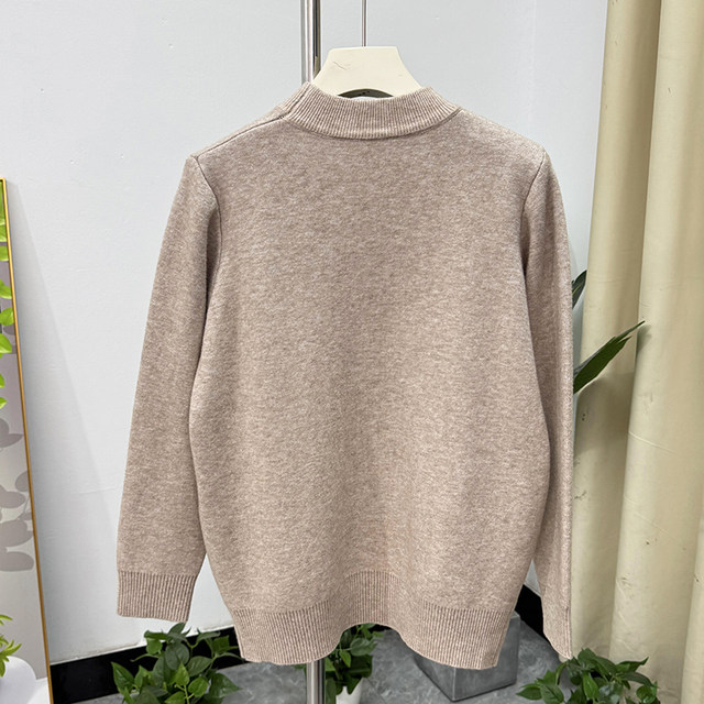 Plush mom winter clothing, fashionable thickened bottoming shirt, women's half turtleneck top, fashionable middle-aged and elderly women's warm sweater