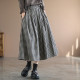 New spring and summer fat mm retro temperament plaid pocket large size belly-covering A-line skirt for women's elastic waist plaid skirt