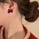 Earrings 2025 new popular high-end red earrings for women with bow earrings ear clips without ear piercings New Year bride