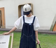 Light plate gray blue edge T-shirt striped lantern sleeve white round neck versatile base shirt short sleeve mid-sleeved T-shirt summer women's clothing