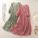 Dress in summer female seven -point sleeve literary cotton and linen fashion printed long skirt large size loose waist thin A -line skirt
