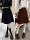 Hip-covering umbrella skirt slim retro corduroy skirt for women's autumn and winter large size high waist pocket mid-skirt versatile A-line skirt