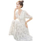 Cypress high-waist dress 2025 spring and summer new women's clothing, fresh waist-hugging and slimming mid-length V-neck tea break skirt