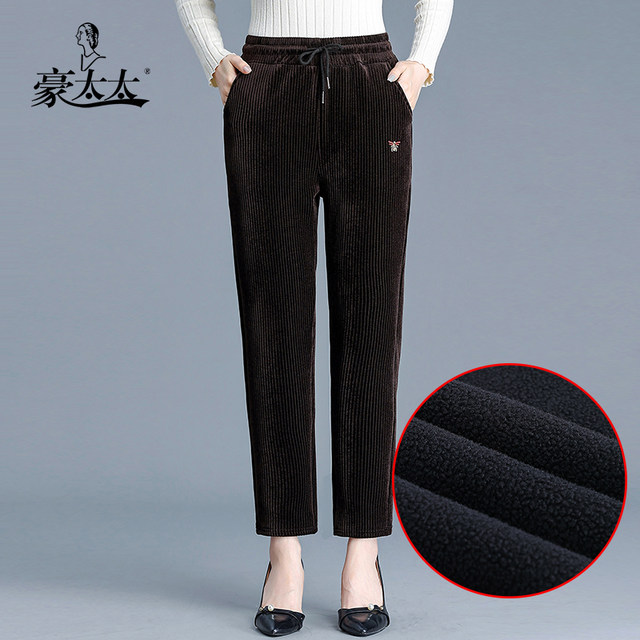 Corduroy mom pants middle-aged corduroy straight leg pants autumn and winter middle-aged and elderly women's pants for outer wear