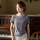 Big round neck T-shirt for women striped short-sleeved summer 2025 new French retro gentle style pink purple one-length top