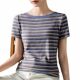 Big round neck T-shirt for women striped short-sleeved summer 2025 new French retro gentle style pink purple one-length top