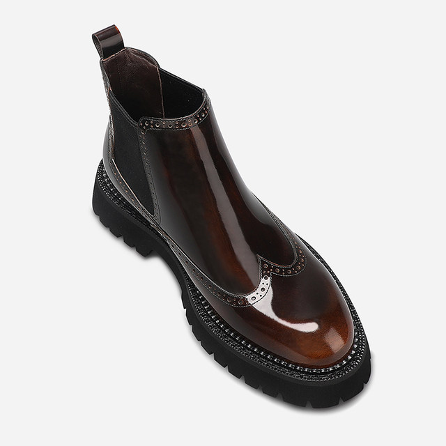 Trendy thick-soled men's high-top Martin boots genuine leather round ...