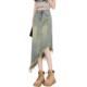 2024 new summer irregular furrowed denim skirt for women with old design versatile mid-length skirt