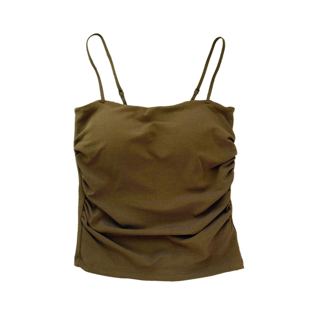 White small suspender vest for women with inner summer 2025 new beautiful back and outer wear with chest pad pleated waist base top