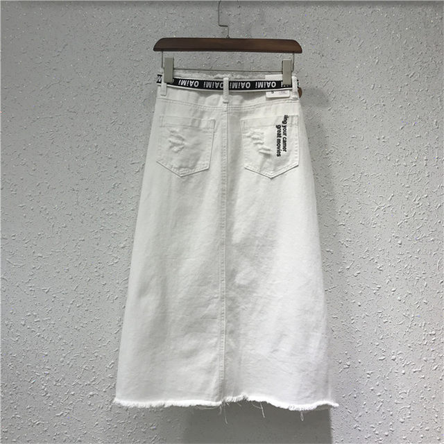 Fashionable and personalized breasted Korean denim skirt large size fat mm spring and summer mid-length versatile temperament one-step skirt for women