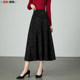 Autumn and winter new retro high-waisted skirt black ink print long skirt A-line skirt slim mid-length skirt