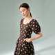 Sweet puff sleeve A-line tea skirt MOFAN 2025 summer new lady cafe and slim dress