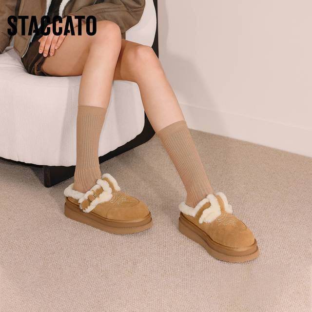 Scatto 2025 new winter retro Birkenstock shoes, warm and plush fur shoes, heightening women's shoes EIY04DH5