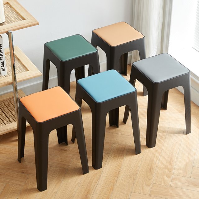 Plastic stool thickened household extra thick modern simple stackable long sitting comfortable chair high round stool bench