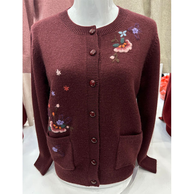 Mother's cardigan sweater thickened knitted jacket middle-aged and elderly women's wool sweater gold enterprise old lady cashmere sweater top