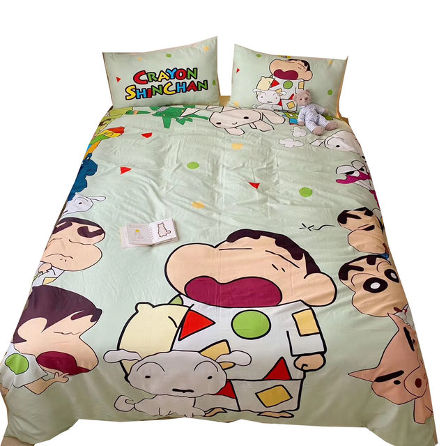 Crayon Shin-chan cotton bed sheet quilt set four-piece Japanese anime cartoon single three-piece set 1.8m fitted sheet bedding