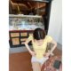 
Anne's afternoon~ Pure slim yellow large U-neck round neck short short-sleeved T-shirt