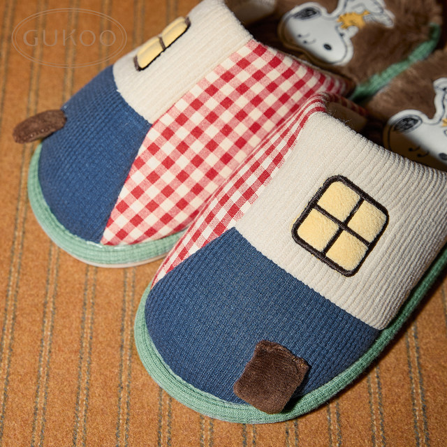 
Fruit shell slippers for women in winter Snoopy co-branded new couple plus velvet warm women's home cotton men's slippers