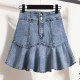 New summer ruffled large size elastic denim skirt for women with belly-covering and fat mm anti-exposure A-line skirt skirt
