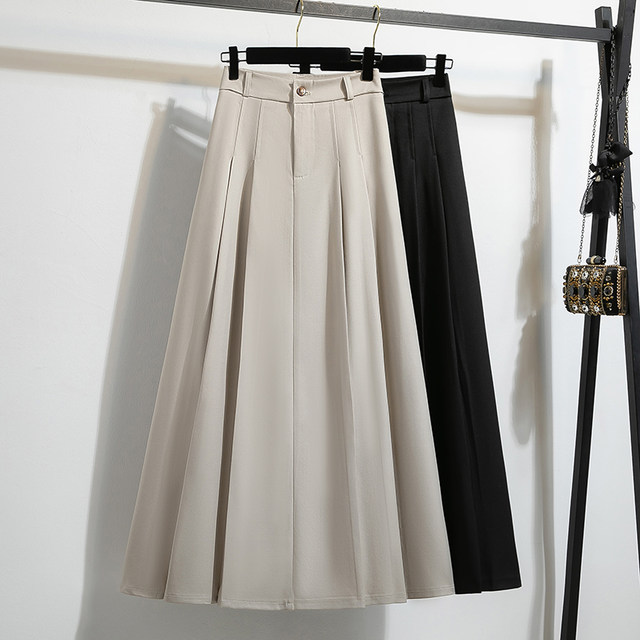 New summer large-size suit pleated skirt for women with fat MM high waist straps to show slim temperament mid-length A-line skirt