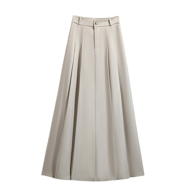 New summer large-size suit pleated skirt for women with fat MM high waist straps to show slim temperament mid-length A-line skirt