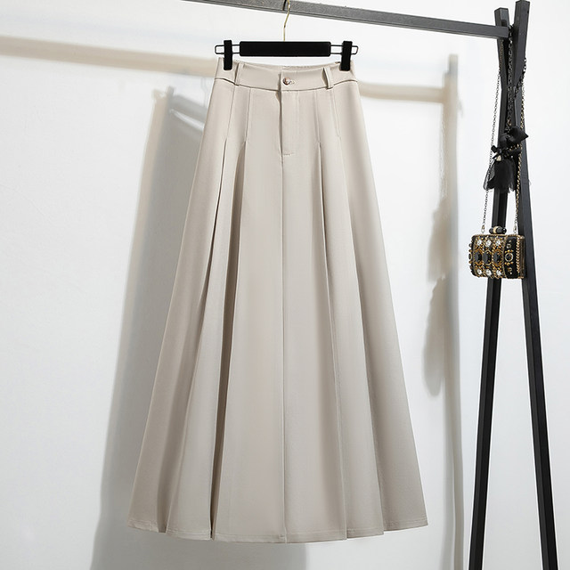 New summer large-size suit pleated skirt for women with fat MM high waist straps to show slim temperament mid-length A-line skirt