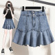 New summer ruffled large size elastic denim skirt for women with belly-covering and fat mm anti-exposure A-line skirt skirt
