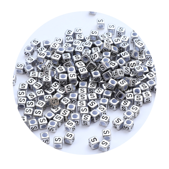 5g 6x6mm square beads ancient silver English single letter retro loose beads DIY bracelet necklace mobile phone chain beading material
