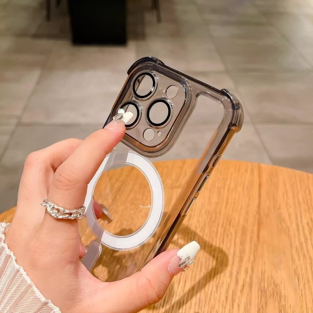 Transparent airbag magnetic shell wireless charging suitable for Apple 16 promax mobile phone case iPhone 17 Pro comes with lens film 15 silicone 14 lens all-inclusive 13 anti-fall 12 female 11 protective cover