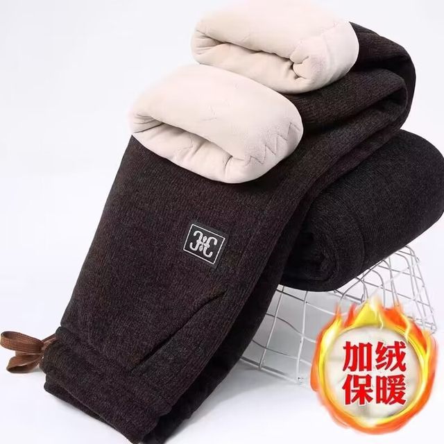 Mother's cotton pants plus velvet thickened winter high-waisted straight pants for middle-aged and elderly women's pants lambswool elderly warm pants