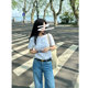 Universal ~! Simple basic solid color TR slim fit right shoulder style round neck short-sleeved stretch cotton T-shirt for women