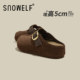 Thick-soled heightening Birkenstock shoes for women 2025 autumn new style genuine leather lazy slip-ons versatile toe-toe half slippers for outer wear