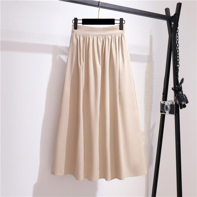 New spring and summer slim A-line large swing mid-length umbrella skirt with pocket elastic waist pleated mid-length skirt