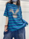 Spring and summer new blue large size short -size T -shirt female short cotton cotton version of the Korean version of the round collar lady