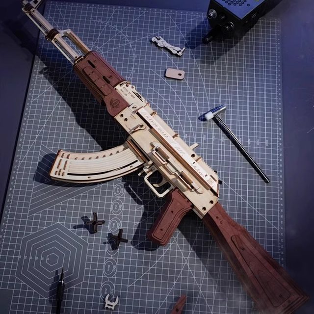 rokr Ruoke AK47 wooden gun assembly model children's gift boy Ruotai sniper rifle puzzle building block toys