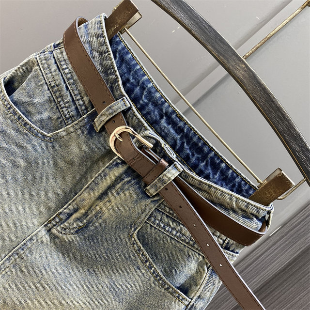 Distressed high-waisted denim short skirt for women to prevent exposure summer 2025 new versatile a-line hip skirt one-step skirt