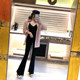 Han Yujia black high-waisted knitted pants for women draped slim fit slim flared casual trousers