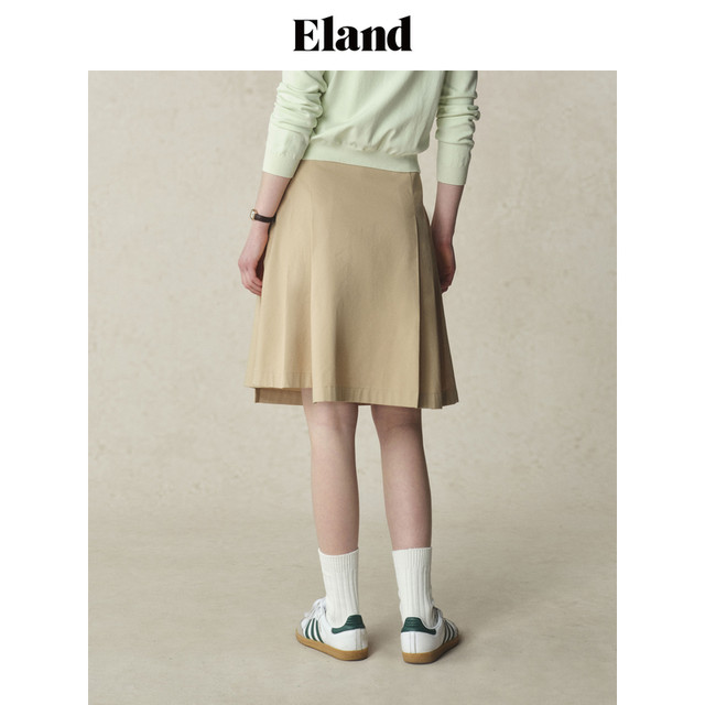 Eland Clothes Skirt Women's College Slant Slide Asymmetric Micro-Pin-Put Pleated Long Skirt 2025 Summer New Style