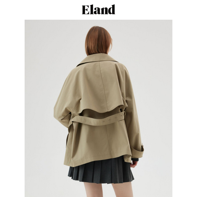 Eland clothes trench coat women's lapel with rotator sleeves removable belt loose commuter jacket