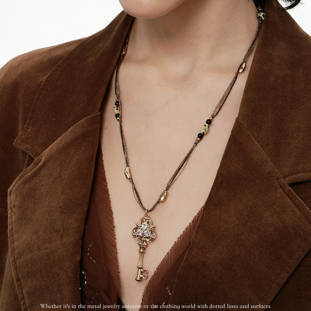 SUMIYAKI Love Lock Cylinder Series Embossed Key Beads Braided Rope Necklace Retro Sweater Chain for Women