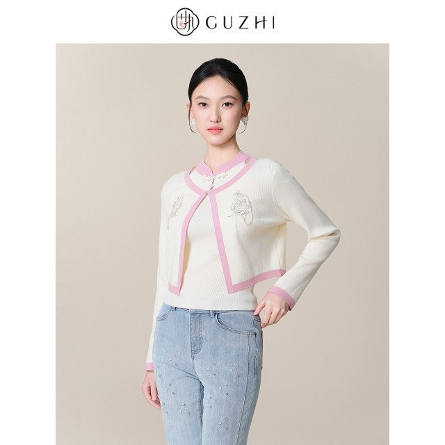 Stubborn 2025 spring new Chinese style halter neck stand collar sleeveless vest short solid color knitted sweater women's top