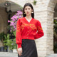 Stubborn 2025 autumn new style college style versatile temperament v-neck puff sleeve knitted sweater cardigan jacket women's clothing